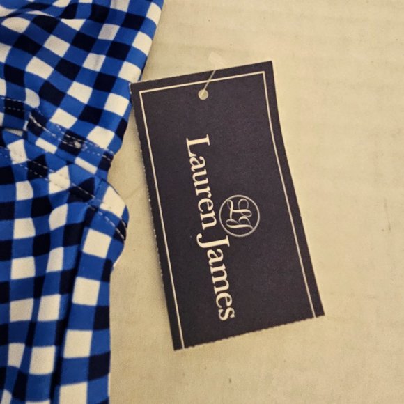 New Lauren James Gingham Off The Shoulder Bikini Top in Blue Peri Bralette S - Picture 4 of 5